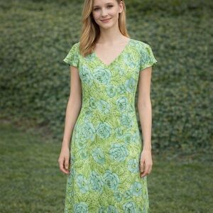 Ann Taylor LOFT Blue/Green Dress Flutter Sleeves 6